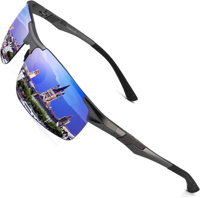 Detalle de PUKCLAR Herren Sonnenbrille Polarisierte Sportbrille Polarisierte Sportbrille Fahrerbrille mit Al-Mg Rahmen, rechteckig, Cat 3