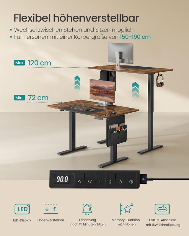 Thumbnail 4 de SONGMICS Höhenverstellbarer Schreibtisch elektrisch 120 x 60 cm
