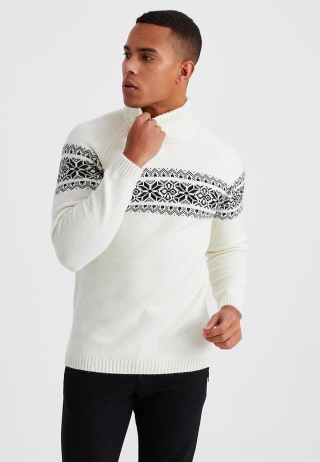 Detalle de Leif Nelson pull à col roulé pour homme au motif norvégien d’hiver