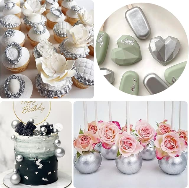 Detalle de Flüssig essbarer Glitzer in Silber (60 ml) – metallische Dekorfarbe für Kuchen, Cupcakes & Fondant