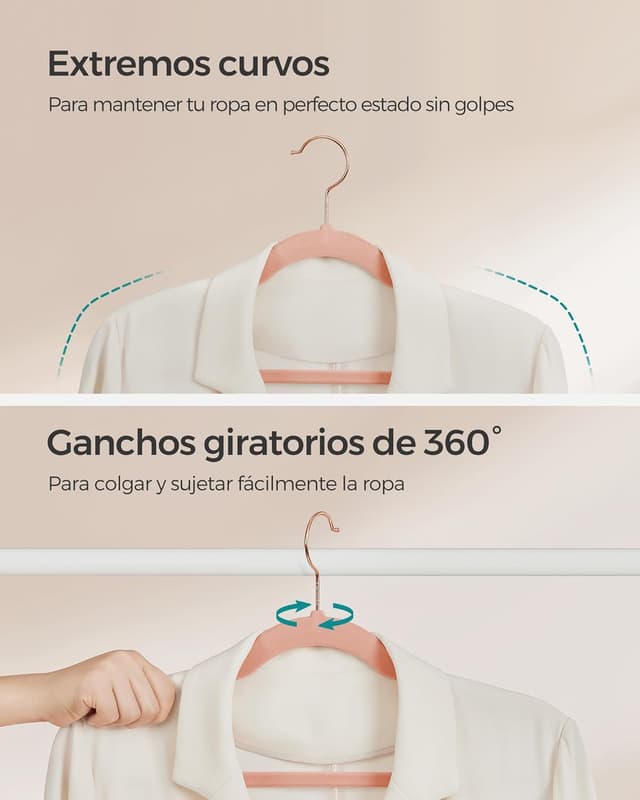 Thumbnail 6 de SONGMICS Perchas de Terciopelo Rosa Claro, 50 Piezas🪡