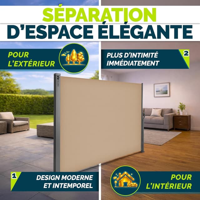 Detalle 2 de tillvex® Store latéral extensible 200 x 300 cm opaque avec housse de protection (support mural)