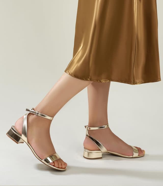 Detalle de Ankis Black Nude White Gold Women’s Strappy Sandals with Adjustable Ankle Strap (1-Inch Low Block Heel)