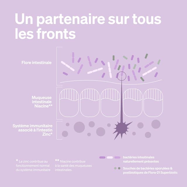 Detalle 2 de Flora 21® Probiotique Flore Intestinale Probiotiques & postbiotiques en gélules gastro-résistantes