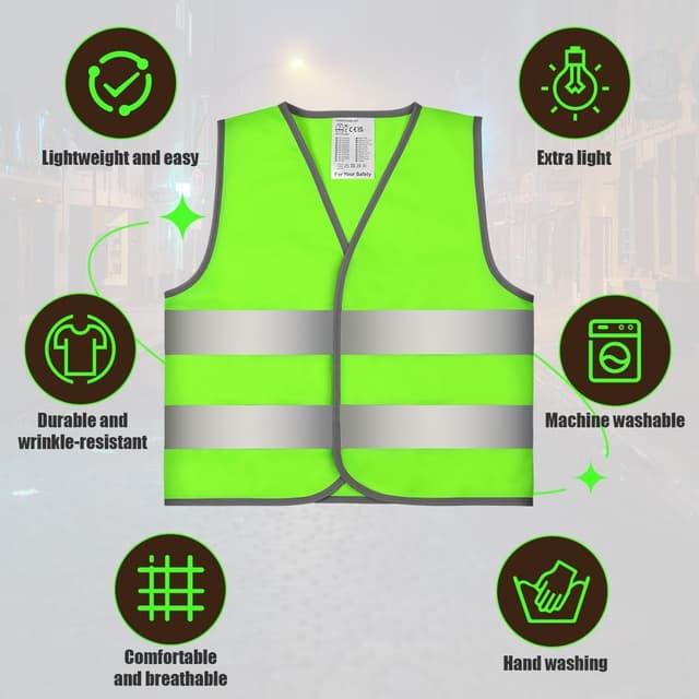 Detalle 2 de AYBUY 2 Pezzi Giubbotto di Sicurezza per Bambini con bande rifrangenti (verde fluorescente)
