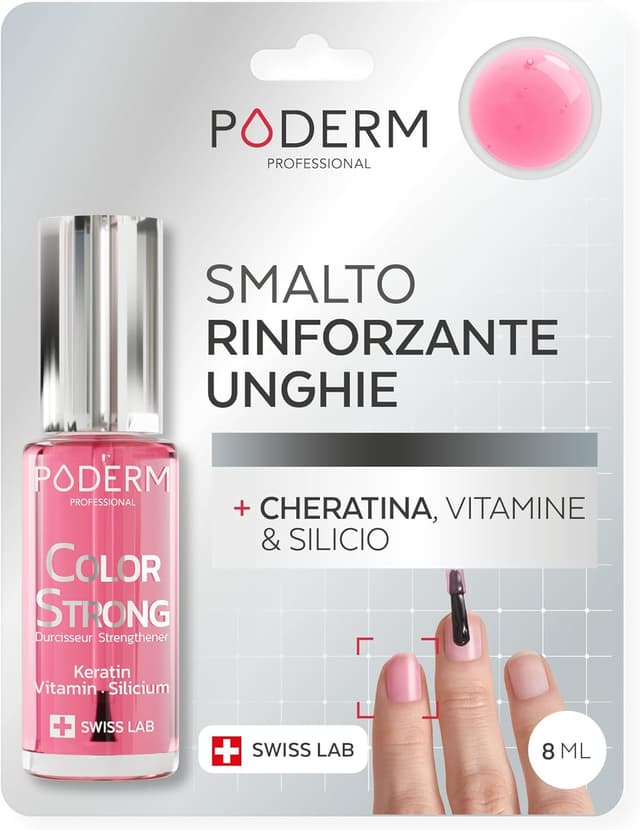 Detalle de PODERM Smalto rinforzante per unghie con biotina, silicio e cheratina (Color Strong) – mani e piedi