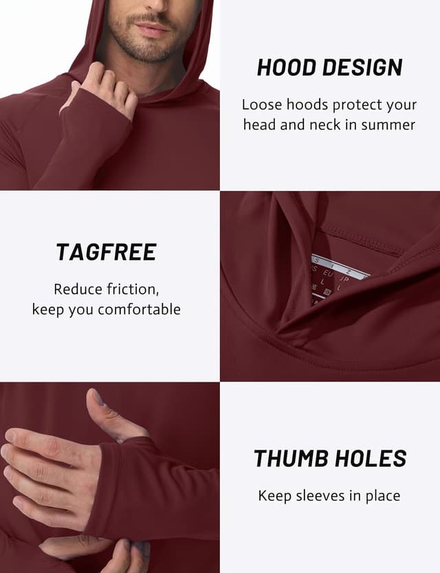 Detalle de TACVASEN men’s UPF 50+ sun protection hoodie rash guard (long sleeve, quick-dry)