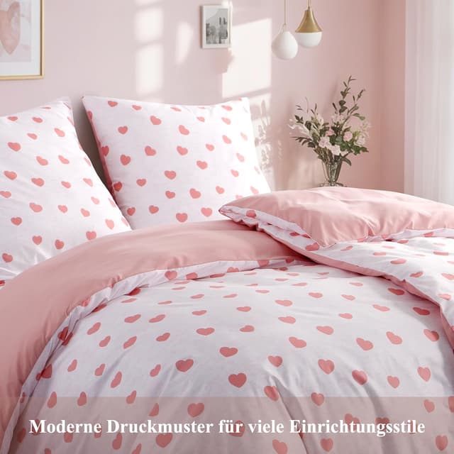 Thumbnail 2 de RUIKASI Bettwäsche 135x200 4tlg Herzen Weiß Rosa