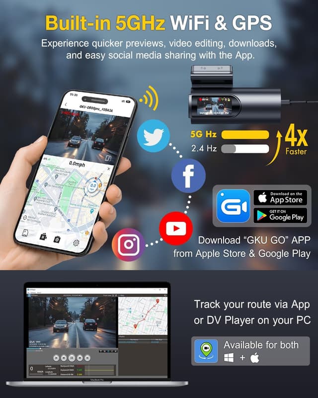 Thumbnail 2 de GKU D600Pro Dash Cam 4K con Wi‑Fi 5GHz