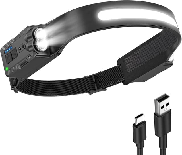 Detalle de Diboniur Head Torch Rechargeable with Motion Sensor, 8 Lighting Modes & IPX4