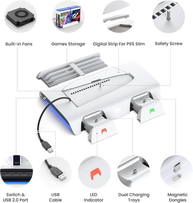 Thumbnail 6 de KIWI design D3 PS5 Slim Kühlstand & Ladestation mit RGB-Controller – Lüfter mit 2 Geschwindigkeiten und magnetischer Schnellladung