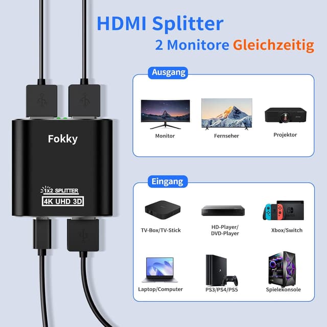 Detalle 1 de Fokky 4K HDMI Splitter 1 in 2 Out