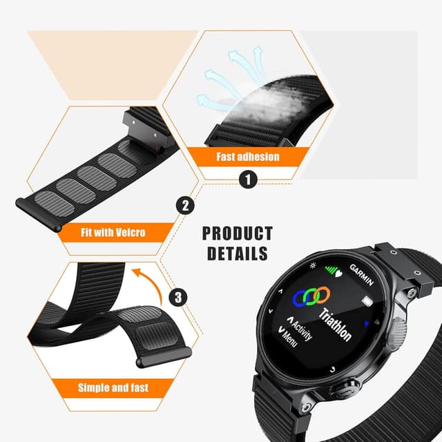 Detalle de ANBEST cinturino Garmin Forerunner 735XT, nylon