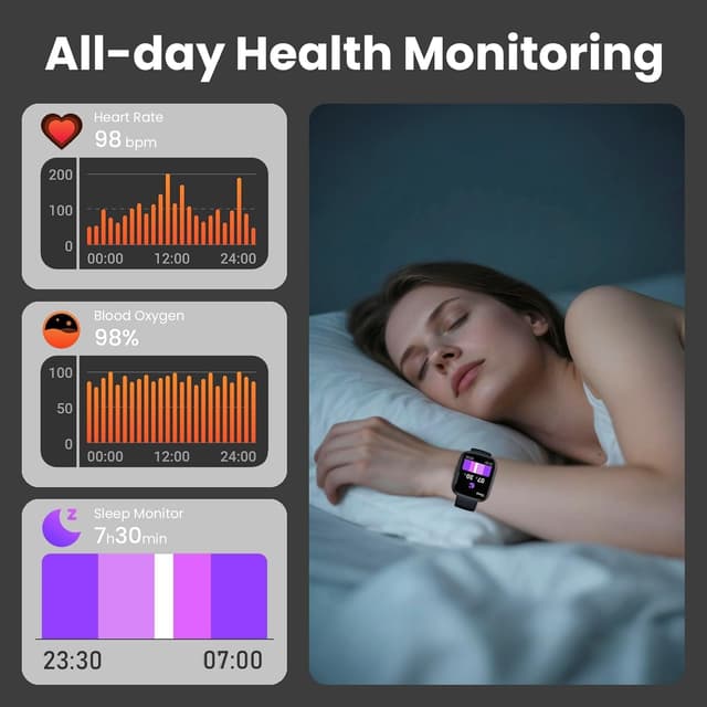 Detalle de Poounur T80 Smart Watch with Bluetooth Calling, 1.95" HD Display and 110+ Sport Modes (IP68, Black)