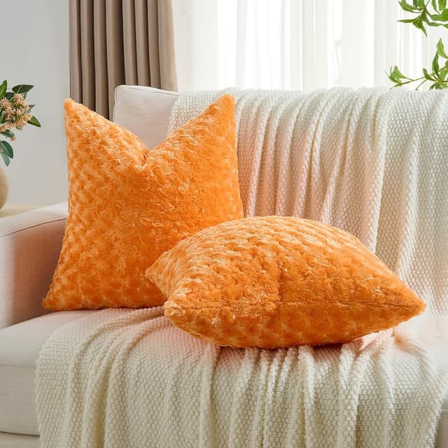 Detalle de Ystyle housses de coussin 45x45 cm en courte peluche (lot de 2) orange