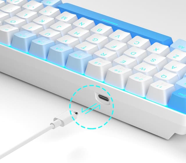 Detalle de MageGee Portable MK-BOX 60% Mechanical Keyboard (68 keys, Red switches) with Sky Blue RGB backlight