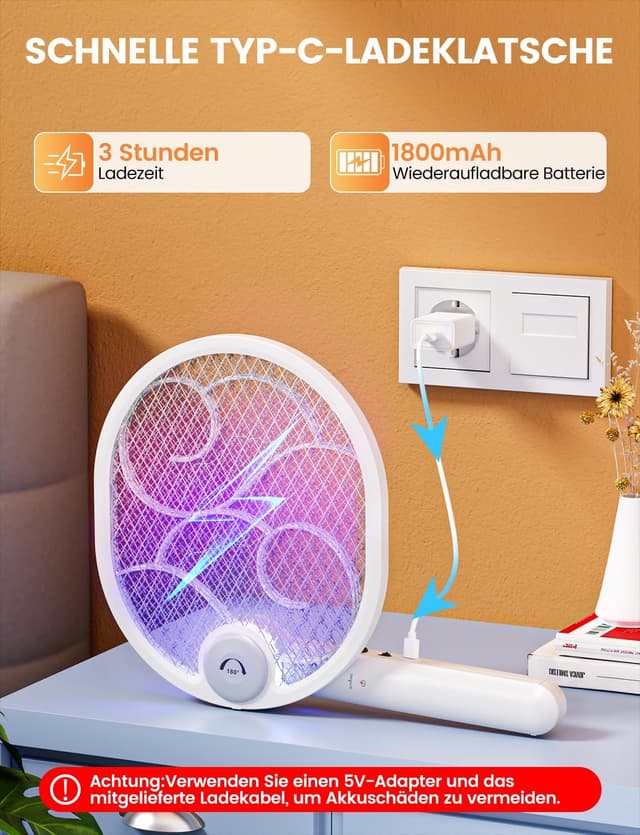 Detalle 2 de WOCVRYY Elektrische Fliegenklatsche 4000V 3-in-1