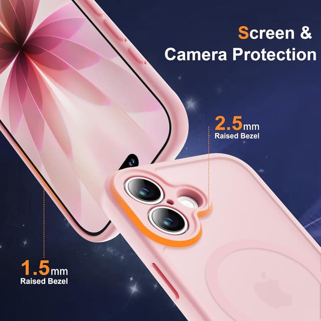 Detalle de ORETECH Magnetic Case for iPhone 17 6.3" (Light Pink) with MagSafe ring and 2x HD tempered glass screen protectors