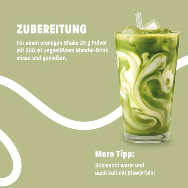 Detalle de MORE Protein Iced Matcha Latte (500 g) – Matcha-Grünteepulver mit Proteinen, wenig Zucker