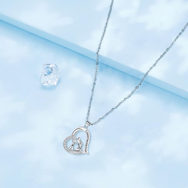 Detalle 2 de Yinsen Mutter und Tochter Halskette aus 925 Sterling Silber – Herzmotiv mit Schutz-Detail, inkl. Geschenkbox