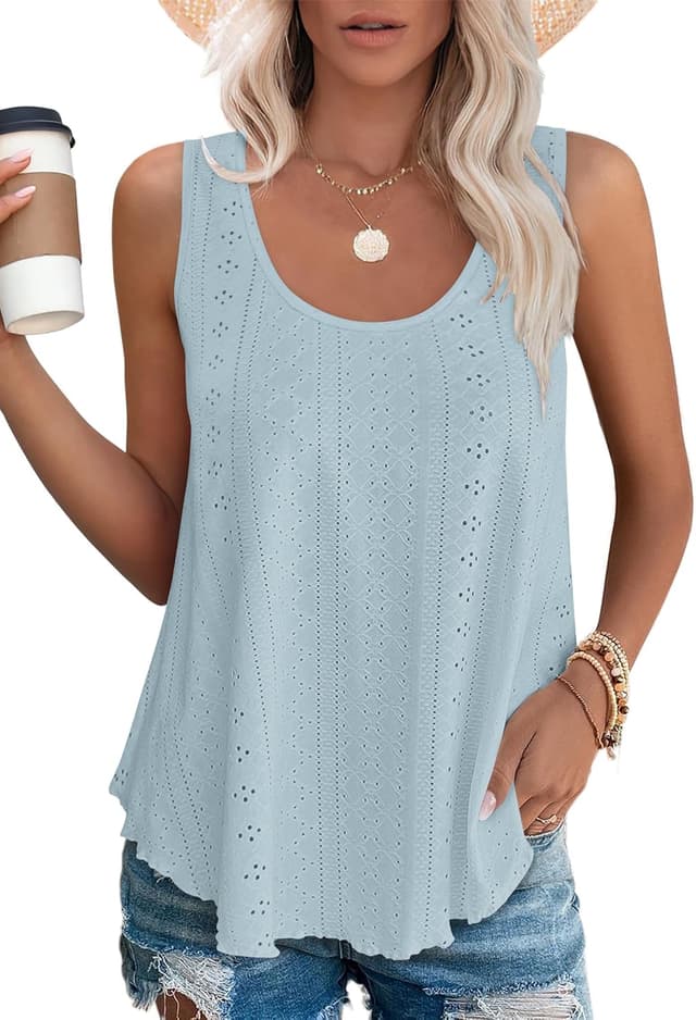 Detalle de SENBATU débardeur femme col rond sans manches (tailles S à 2XL) – hauts basiques d’été