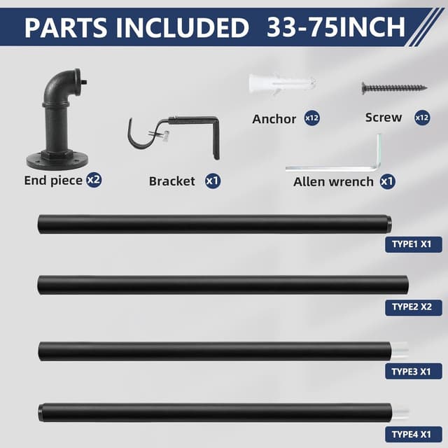 Detalle 2 de Tringle rideau occultant noire 88-266 cm