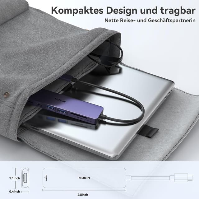 Detalle de MOKiN USB-C Hub 7-in-1 (HDMI 4K, 2× USB 3.0, SD/microSD, USB-C PD 100 W) für MacBook, iPad & Co. (lila)