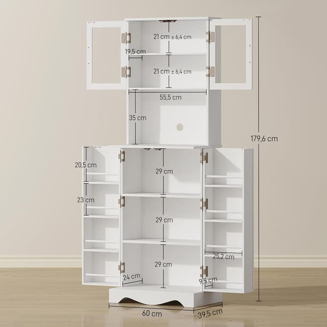 Detalle de HOMCOM buffet haut pour cuisine avec vitrine, plan de travail et 4 portes (60 x 39,5 x 179,6 cm) blanc