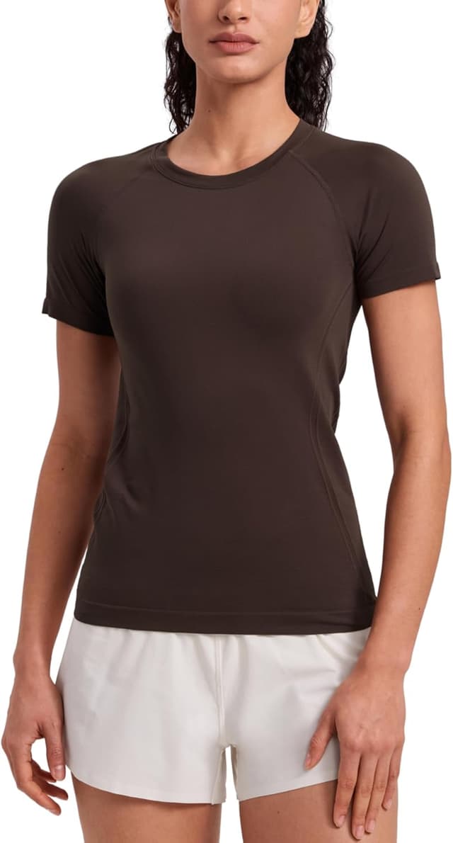 Detalle de CRZ YOGA Women’s Seamless Sports T Shirts – breathable short sleeve gym & running top