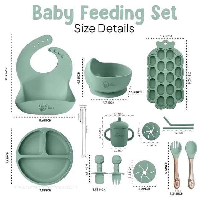 Detalle de O’doe Baby Weaning Set (15-Piece) Silicone Feeding Essentials with Suction Plate & Sippy Cup