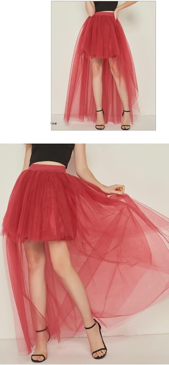 Detalle 2 de CAMDOM Damen Steampunk High-Low Tutu Rock asymmetrisch mit Mesh & Schwalbenschwanz-Optik