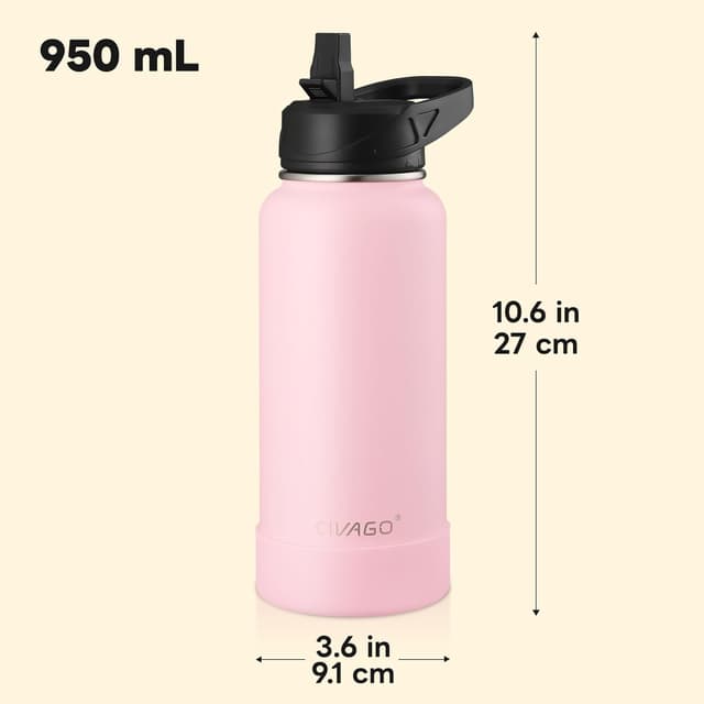Detalle de CIVAGO 950ml insulated stainless steel water bottle with straw and handle (navy)