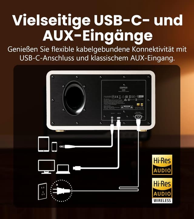 Thumbnail 6 de Edifier S300 kabelloser Hi‑Fi‑Tischlautsprecher mit AirPlay 2, AirPlay‑Multiroom und Fernbedienung (Retro‑Walnussoptik)