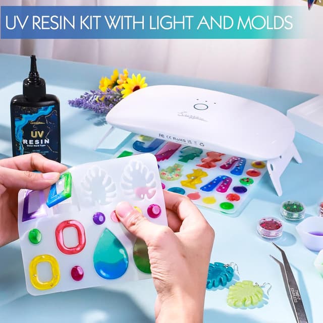 Detalle de Suzzam UV Resin Set mit 30W UV-Lampe – 300 g kristallklares UV-Harz für Schmuck & Deko (DIY-Set)
