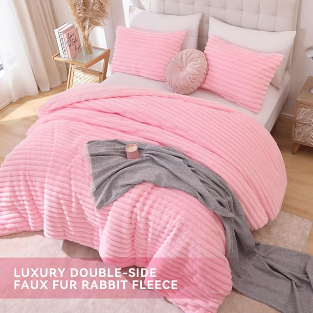 Thumbnail 3 de Smoofy Fluffy Queen Comforter Set 90x90 Pink
