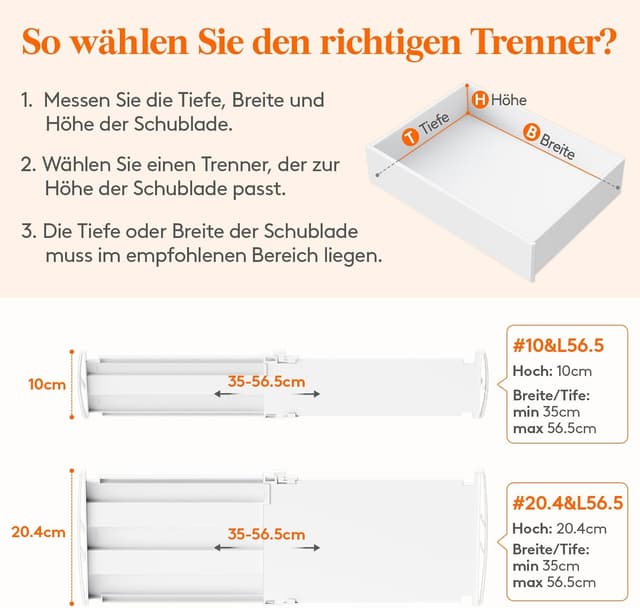 Detalle 2 de Lifewit 9er Set verstellbare Schubladentrenner für Innenlänge 35–55 cm (Schubladen-Höhe ab 10,5 cm)