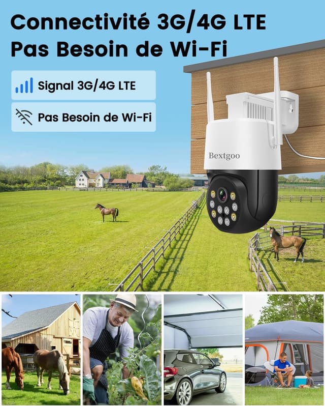Detalle 2 de Bextgoo Caméra de surveillance extérieure 4MP 24/7 sans WiFi (avec carte SIM, IP66) 360°