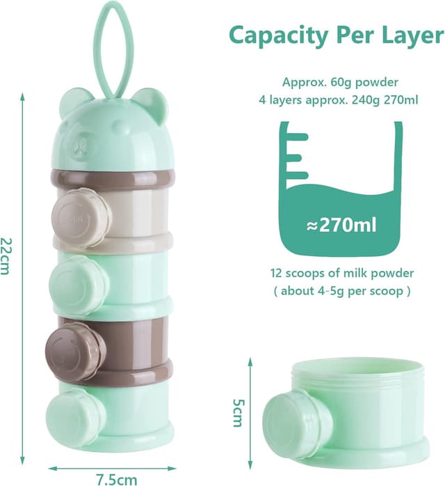 Detalle 2 de Vicloon dosatore impilabile per latte in polvere con 4 scomparti (verde)
