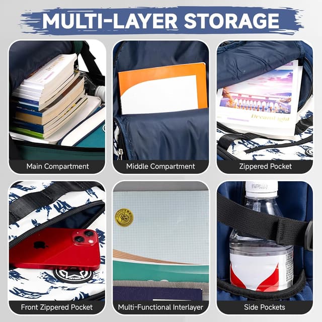 Detalle 2 de Amythe zaino scuola media e elementare bambino traspirante impermeabile per 15.6" laptop, 24L blu