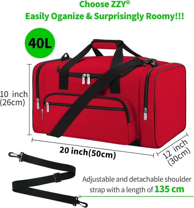 Detalle 2 de ZZY Sporttasche 40L Reisetasche Fitness-Tasche mit Schultergurt (rot) für Damen & Herren
