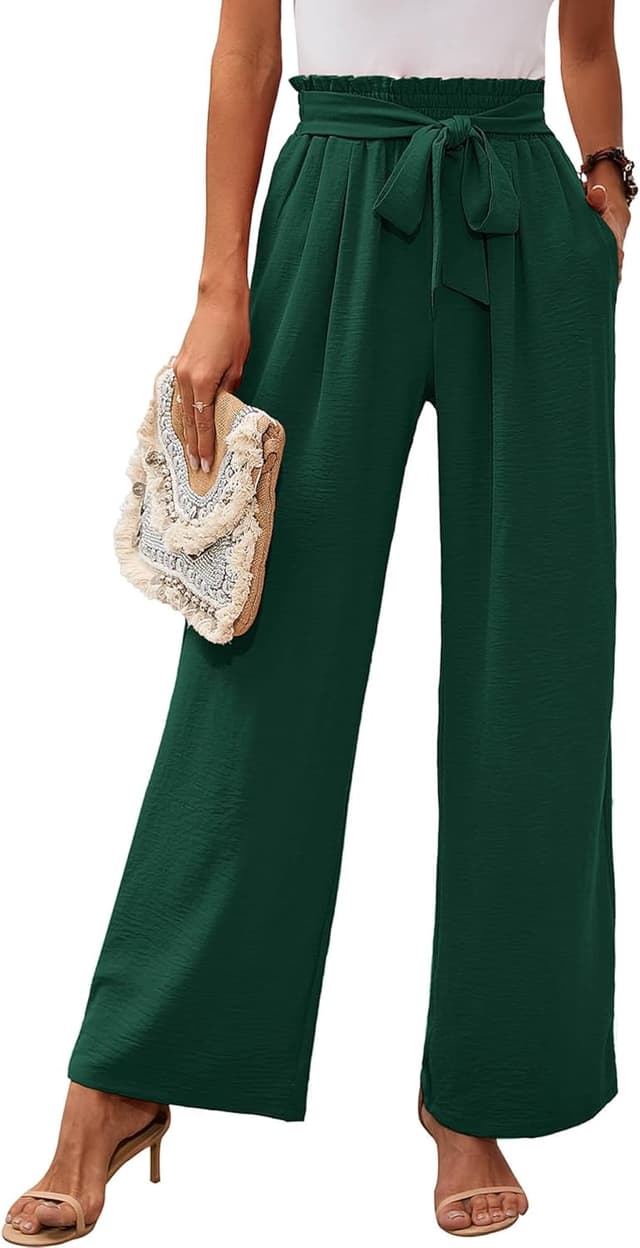 Detalle de Heymoments Women’s Wide-Leg Lounge Pants with Pockets, Lightweight High-Waisted Tie-Knot Trousers