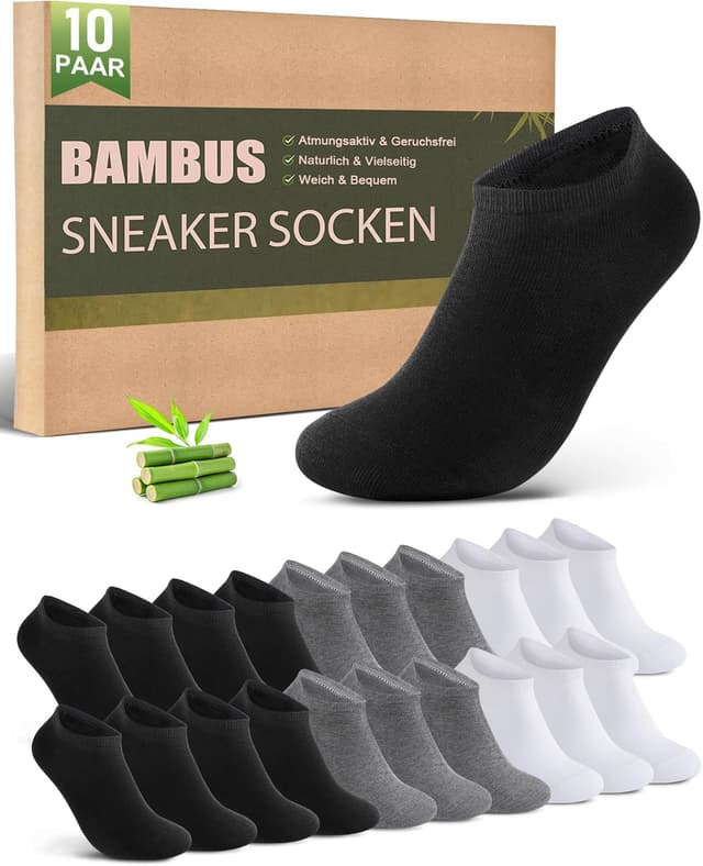 Detalle de Effeet Bambus Sneaker Socken für Herren & Damen – atmungsaktive, antibakterielle Kurzsocken (10/20 Paar)