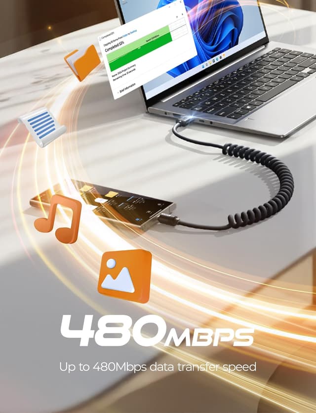 Thumbnail 6 de LISEN Coiled USB-C Cable 2-Pack (USB A to USB C) for Android Auto & CarPlay — 4+6FT, Space Black