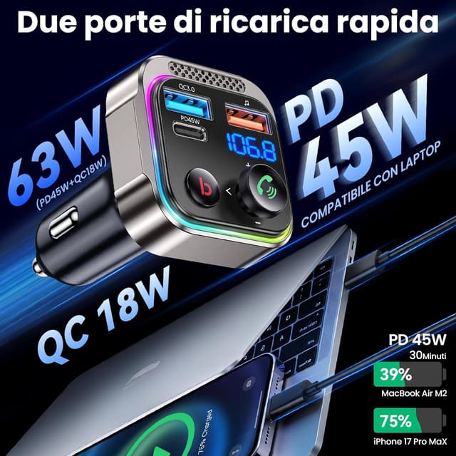 Thumbnail 2 de GizmoVine Trasmettitore FM Bluetooth 5.4