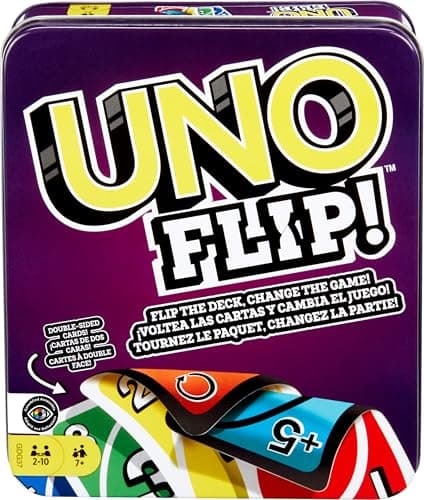Detalle de Mattel Games UNO Flip! (GDG37), juego de cartas en lata con cartas a doble cara para +7 años