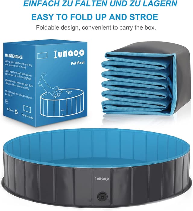 Detalle de lunaoo Dog Paddling Pool Foldable Pet Swimming Pool (160 x 30 cm) – Light Blue