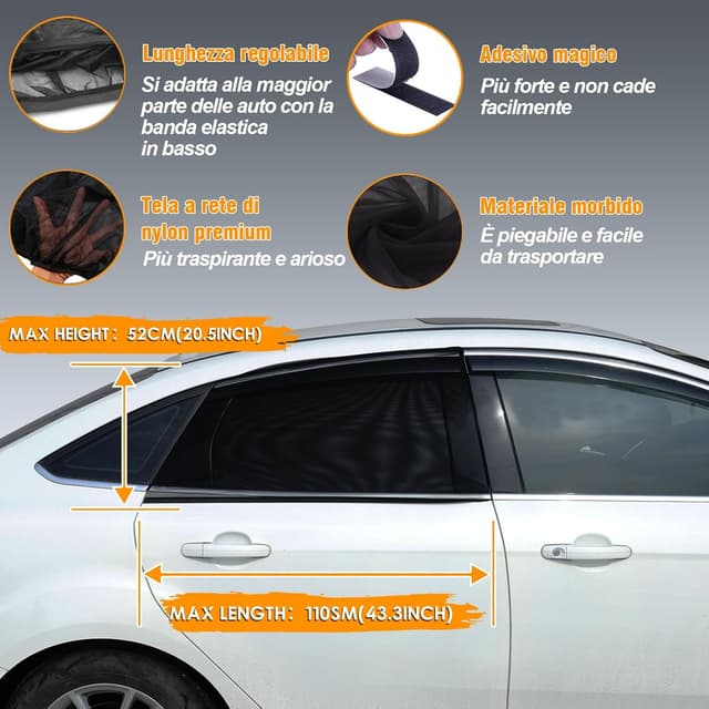 Detalle de Rajvia Tendine parasole auto per bambini (misura universale L) per finestrini posteriori