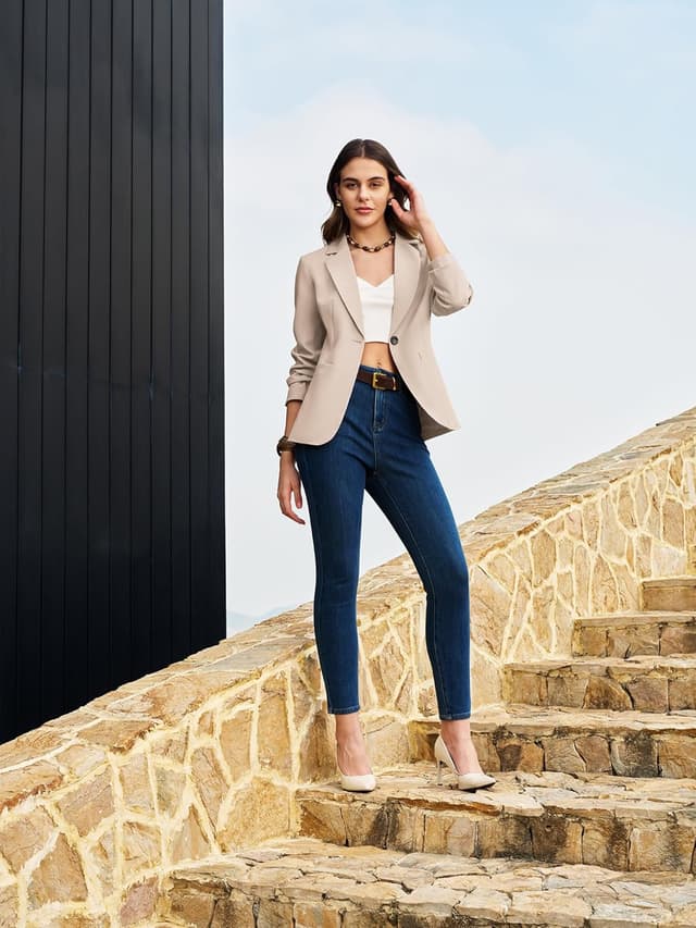 Detalle de ELLEVEN Women’s Business Casual Lightweight Blazer with Slim Fit & Pockets