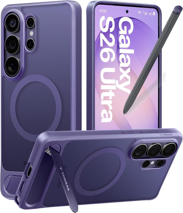 Detalle de TORRAS Ostand L1 MagSafe-compatible case with stand for Samsung Galaxy S26 Ultra in Deep Purple