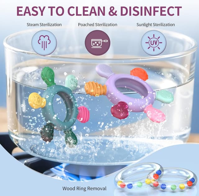 Detalle de Anneau de dentition akolik avec hochet en silicone (sans BPA) pour bébés 3 à 12 mois